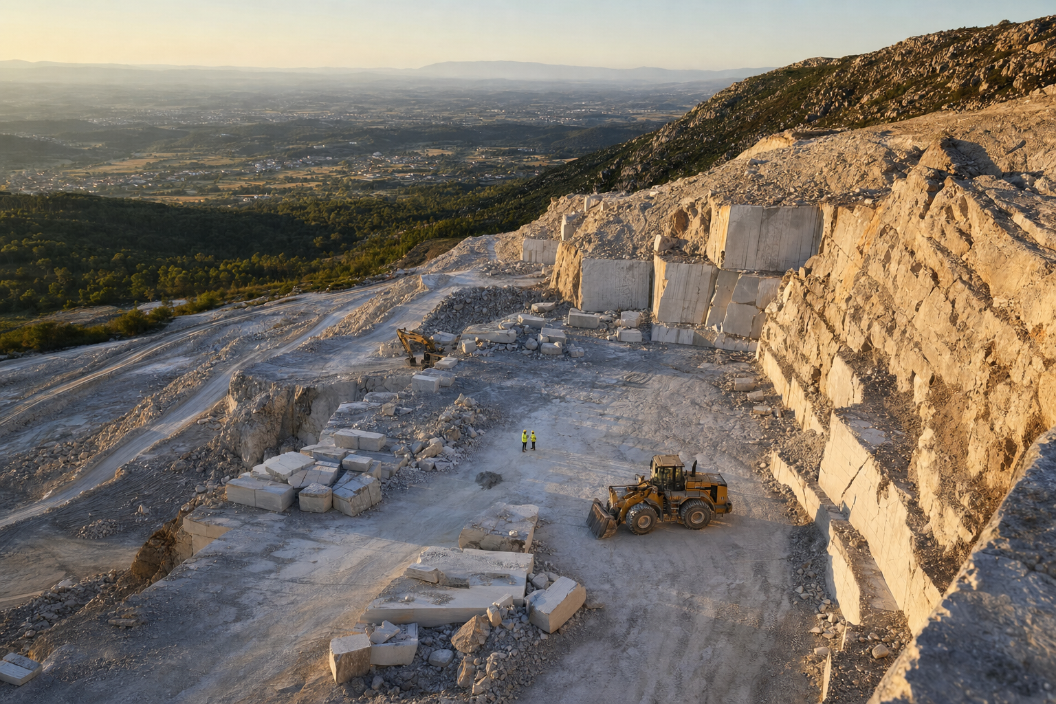 Ilustración editorial sobre Stonegal y la industria de la piedra natural.